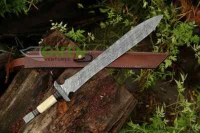Damascus sword bone handle Silver sword art tactical sword - master larp sword