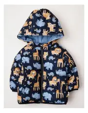 [Sprout] Jungle All Over Print Reversible Puffer Jacket in Navy