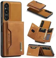 [Yidai-Silu] Sony Xperia 1 V Detachable Wallet + Back Case 【2in1 Design, Kickstand, Card Holder】 PU Leather Magnetic Case TPU Bumper Anti-Slip Phone Cover for Sony Xperia 1 V 6,5" - Brown&B