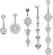 [KOLZEMV] Belly Button Piercing 14G Dangle Banana Barbell 10mm Surgical Steel Dangling Belly Button Rings Silver Gold Flower Butterfly Heart Navel Piercing Jewellery for Women