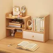 TOMVAES Wood Desktop Organizer Rack Extendable Storage Multi-Layer Storage Shelf with Drawers Shelf for Office Dorm Home