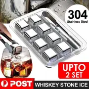 Reusable Stainless Steel Whiskey Wine Stones Ice Cubes With Tong Cooling Rocks