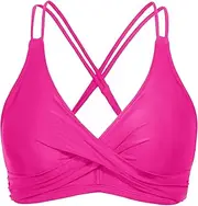 [Rayson] Women's Bikini Top Push Up Elegant Simple Bikini Top Sexy Pure Colour Padded Halterneck Swimsuit Bra, Pink, S