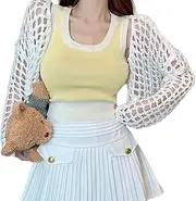 [Plocyhko] Fairy Crochet Blouse Cardigan 2 Pack with Pinky Crop Top Criss Corss Back Top Pink Teen Girl Cloth Aesthetic Clothing