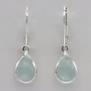 Blue Oval AQUAMARINE Teardrop Drop Leverback Earrings - 925 STERLING SILVER #4e
