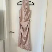 Nookie REVOLVE Amelia Halter Gown Nude Satin Pink Size L NWT