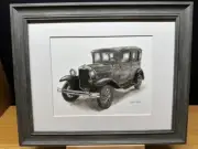 Drawing of a Ford Model A Sedan Car Graphite Pencil Art Sketch Picture Print