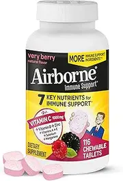 1000mg Vitamin C Chewable Tablets with Zinc, Immune Support Supplement with Powerful Antioxidants Vitamins A C & E - (116 count bottle), Very Berry Flavor, Gluten-Free