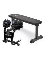 [PowerTrain] 2x24kg Adjustable Dumbbell Set Blue with Adidas 10437 Gym Bench