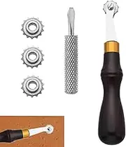 Leather Crafting Tools, Leather Groover Spacer Crafting Tools, Portable Art Accessories Wooden Handle Metal Handcraft Gear for Cobbler, Professionals