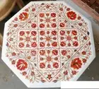 Balcony Table Top Inlaid with Carnelian Stone Octagon White Marble Coffee Table