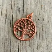 Rose Gold Round Medallion Bodhi Tree Life Lote Pendant Copper Amulet Protection