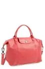 $565 Longchamp Le Pliage Leather Large Top Handle Bag Satchel Tote Pink France