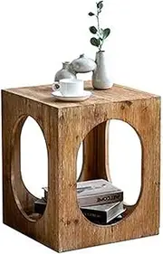 Side Table Farmhouse Square end Table, Country Accent Side Table with Storage Shelf, Nightstand Coffee Table for Family, Dinning or Living Room, Small Spaces, Modern, Vintage Natural Wood End Tables L