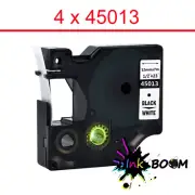 4 Label Compatible Dymo D1 45013 Tape Black on White 30m x 7m LabelMaker