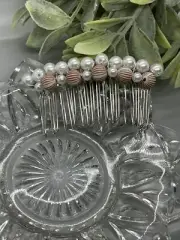 Bridal Wedding Formal White Tan Beaded Side Comb Silver 3.5” Hair Accessories