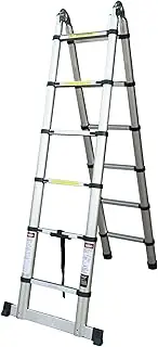 [aardwolf quickfit] Heavy Duty Aluminium Telescopic Extension Ladder (A Type 1.9M+1.9M/6.2FT+6.2FT)| Foldable Step Ladder|stabilizer, Tool Kit & Safety Gloves | 150 Kg Capacity (3.8M/18 Step)