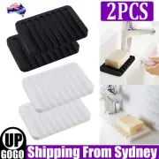2pcs Silicone Soap Dish Storage Holder Soapbox Plate Tray Drain Box Tool Bathroo