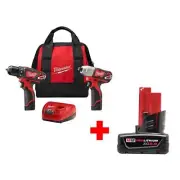 Milwaukee Power Tool 12V Combo Kit Cordless Drill Driver/Impact Driver W/ Bag