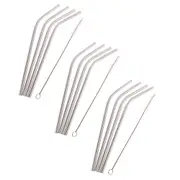 12pc Appetito Stainless Steel Durable Bent Drinking Straws With Cleaning Brush