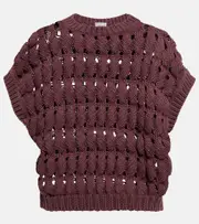 [Brunello Cucinelli] Brunello Cucinelli Open-work cotton-blend top AU 14 red