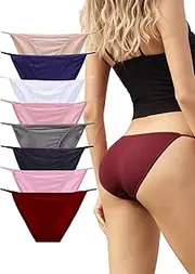 [Bolivelan] Women's String Bikini Panties High Cut Briefs Low Rise Smooth and Non-Slip Underwear 8 Pack