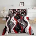 Abstract Comforter Set Queen Size Red and Grey Bedding Set 3pcs for Kids Boys