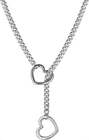 Heart O ring Slip Chain Necklace for Women Stainless Steel Cuban Chain Heart Necklace Punk Rock Collar Necklace Handmade Adjustable Lariat Y Neckla...
