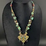 Outstanding Double Sided Pendant Remarkable Tibetan Handmade Stunning Necklace