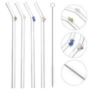 5PCS Flower Glass Pyrex Drinking Straws Pack Bent Straight Reusable - Glass Straws - Reusable Glass Straws - Flower Glass
