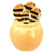 4pc Porcelain Measuring Spoons w/ Base Cute Ceramic Bee Spoons and Honeycomb Cup