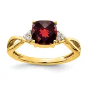 Solid 14k Yellow Gold ChecKerboard Simulated Garnet and CZ Ring