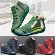 Women's Casual Flat Leather Retro Lace-up Boots Side Zipper Round Toe Shoe Boots