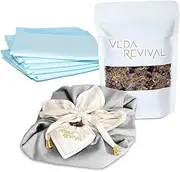 VEDA REVIVAL Lotus Birth Kit | Aromatic Herbal Blend, Wide-Rimmed Cotton Placenta Grey Bag with Drawstring | Home Birth Supplies | 3 Elements in 1 Pack