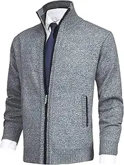 [Generic] Mens Casual Slim Full Zip Knitted Cardigan Stand Zip-Up Knitted Sweater Knitted Sweaters with Pocket for Men