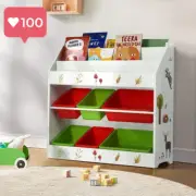 Keezi Kids Bookshelf 3-Tier Rotating Storage Bookcase 6 Removable Plastic Boxes
