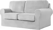 Sofa Cover with Separate Seat Cushions and Backrests Stretch Velvet Sofa Slipcover Couch Covers Furniture Protector Split Combined (Light grey,2 Seat Set 5 PCS)