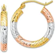 [JewelryWeb] 14k With White and Rose Rhodium Polished And Sparkle Cut Hoop Earrings 20.8x19.6mm Wide 2-Hoop Earring for Women