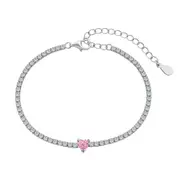 ANYCO Bracelet S925 Silver Rhodium Plated 5A Grade Pink Pendant Cubic Zirconia Classic Bracelet Bangles for Women