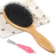 BESTOOL Hair Brush-Boar Bristle Hair Brushes Natural Bamboo Wooden Cushion Massage Anti Static Large Paddle Hairbrush for Women Men and Kid (Round)