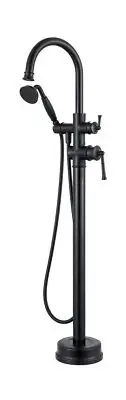 Freestanding tub filler, Matte Black Floor Mount Bathtub Faucet With Brass Ha...