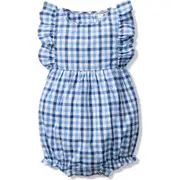 Petite Plume Gingham Check Bubble Romper in Blue at Nordstrom, Size 18-24M