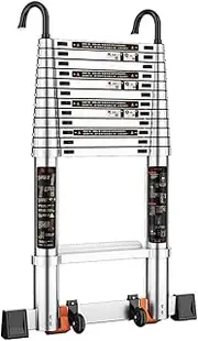 Telescopic Ladder Telescoping Ladders Telescoping Ladder Aluminum Extension Folding Ladder Portable Heavy Duty Multi-Purpose Telescopic Ladder with Slip-Proof Feet and Hook Up Extension Ladd