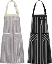 NLUS 2 Pack Kitchen Cooking Aprons, Adjustable Bib Soft Chef Apron with 3