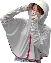 [Parliky] Sun Screen Cloak Sunscreen Jacket Sunscreen Hooded Clothing Sun Protection Clothing Coat White Zipper