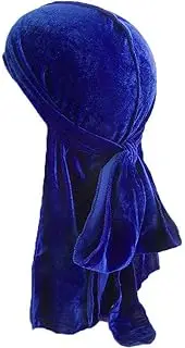 [Bigood] Men Outdoors Pleuche Durag Pirate Cap Head Wrap with Long Tail Blue