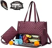 Kristie Leblanc Tote Bag, 2 in 1 Tote Lunch Bag Combo, 15.6 Inch Large Pu Laptop Bags with Insulated Lunch Compartment