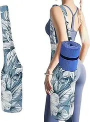 JKLQWH Floral Blue And White Printed Yoga Mat Bag Long Tote with Pockets for Your Yoga Accessories Exercise Yoga Mat Carrier Holder Multi-Functional Storage Bag Holds Most Pilates Mats
