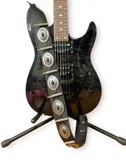 Bullet Guitar Strap Concho Steel Metal Nickel Bullet Genuine Leather Thrash punk
