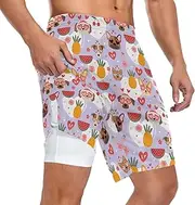 [ZZXXB] Dog Cat Pineapple Love Athletic Shorts for Men with Pockets 2 in 1 Quick Dry Running Shorts S-3XL